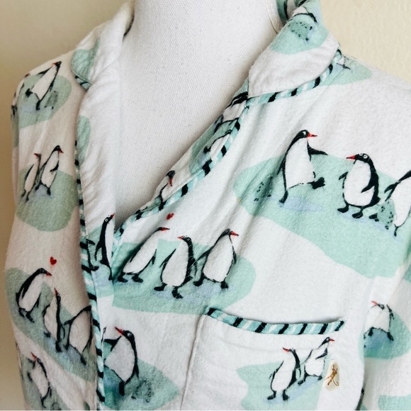 Munki Munki White & Blue Penguin Snow Striped Pajama Long Sleeve Pants Set - Picture 5 of 15